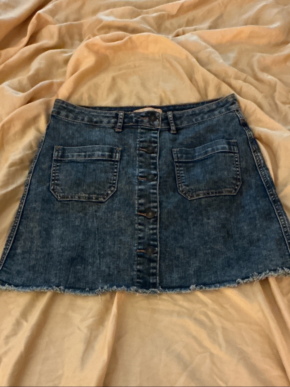 Free heart Button-Front Blue Denim Mini Skirt